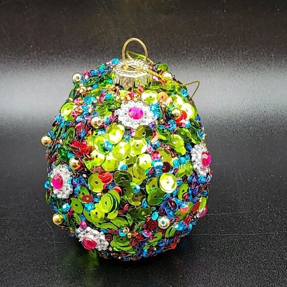Sugar Skull Ornament Pier 1 Rhinestone Beaded Sequins Retired Halloween Black - Picture 7 of 10